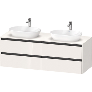 Duravit Ketho 2 wastafelonderbouwkast incl. consoleplaat met 4 laden voor dubbele waskommen 160x55x56.8cm met handgrepen antraciet hoogglans wit