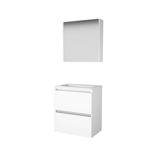 Basic-Line Comfort 39 badkamermeubelset - 60x39cm - greeploos - 2 lades - porseleinen wastafel - 1 kraangat - Spiegelkast - MDF lak Ice White