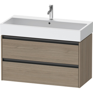 Duravit Ketho 2 wastafelonderbouwkast met 2 laden 98.4x46x54.9cm met grepen antraciet eiken terra mat