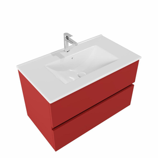 MONDIAZ VICA Badkamermeubelset - 80cm - 2 lades - wasbak Denia midden - 1 kraangat - solid surface fire