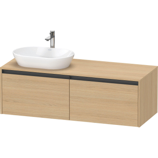 Duravit Ketho 2 wastafelonderbouwkast incl. consoleplaat met 2 laden voor waskom links 140x55x45.9cm met handgrepen antraciet natuur eiken mat