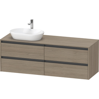 Duravit Ketho 2 wastafelonderbouwkast incl. consoleplaat met 4 laden voor waskom links 160x55x56.8cm met handgrepen antraciet eiken terra mat