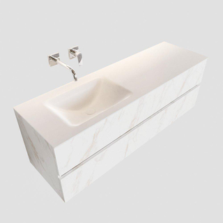 MONDIAZ VICA Badkamermeubelset - 150cm - 2 lades - wasbak Cloud links - 0 kraangaten - solid surface carrara marmer