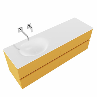 MONDIAZ VICA Badkamermeubelset - 150cm - 4 lades - wasbak Moon links - 0 kraangaten - solid surface ocher