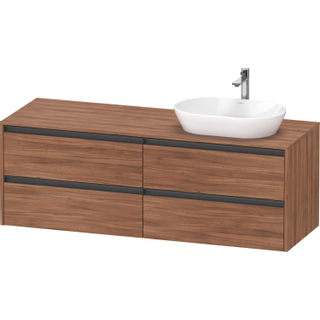 Duravit Ketho 2 wastafelonderbouwkast incl. consoleplaat met 4 laden voor waskom rechts 160x55x56.8cm met handgrepen antraciet noten mat