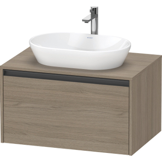 Duravit Ketho 2 wastafelonderbouwkast incl. consoleplaat met 1 lade 80x55x45.9cm met handgreep antraciet eiken terra mat