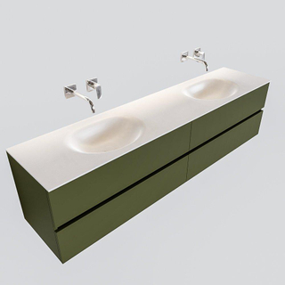 MONDIAZ VICA Badkamermeubelset - 200cm - 4 lades - wasbak Moon dubbel - 0 kraangaten - solid surface army