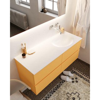 MONDIAZ VICA Badkamermeubelset - 120cm - 4 lades - wasbak Moon rechts - 0 kraangaten - solid surface ocher