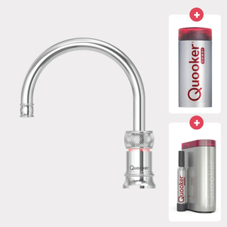 Quooker NL Classic Nordic round kokendwaterkraan opbouw uitloop draaibaar met Combi reservoir & Cube reservoir Chroom