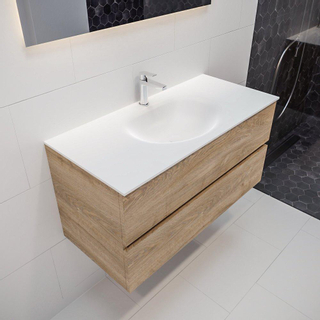 MONDIAZ VICA Badkamermeubelset - 100cm - 2 lades - wasbak Moon midden - 1 kraangat - solid surface washed oak