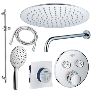 GROHE Grohtherm Regendoucheset opbouw - hoofddouche 20 cm - handdouche rond - wandarm - glijstang 90 cm - chroom