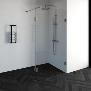 Saniclass Create inloopdouche 110x200cm profielloos met 30cm draaibare zijwand antikalk en 8mm veiligheidsglas geborsteld RVS