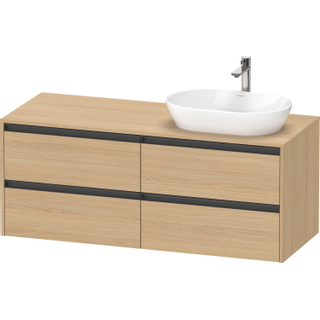 Duravit Ketho 2 wastafelonderbouwkast incl. consoleplaat met 4 laden voor waskom rechts 140x55x56.8cm met handgrepen antraciet natuur eiken mat