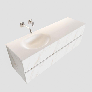 MONDIAZ VICA Badkamermeubelset - 150cm - 2 lades - wasbak Moon links - 0 kraangaten - solid surface carrara marmer