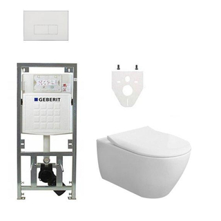 Villeroy en Boch Subway 2.0 DirectFlush CeramicPlus toiletset slimseat zitting met Geberit reservoir en bedieningsplaat met rechthoekige knoppen wit