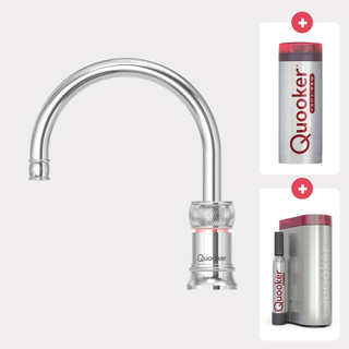 Quooker NL Classic Nordic round kokendwaterkraan opbouw uitloop draaibaar met Pro3 reservoir & Cube reservoir Chroom