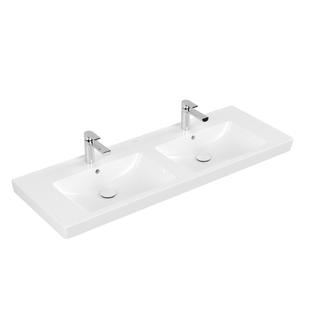 Villeroy & Boch Subway 2.0 meubelwastafel dubbel 130x47cm 2 kraangaten met overloop ceramic+ wit