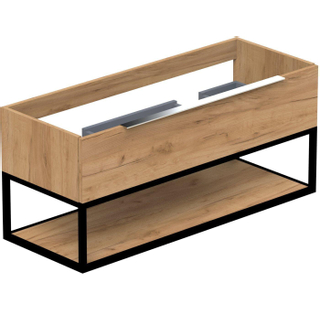 Thebalux Type onderbouwkast 120x45x50cm met 2 uitsparingen opbouwgreep chroom 1 softclose lades standaard greep MDF/spaanderplaat/metaal navarro eiken