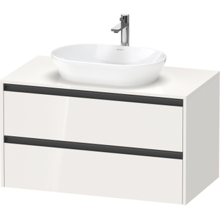 Duravit Ketho 2 wastafelonderbouwkast incl. consoleplaat met 2 laden 100x55x56.8cm met handgrepen antraciet hoogglans wit