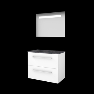 Basic-Line Economic 46 badkamermeubelset - 80x46cm - met grepen - 2 lades - hardsteen wastafel - 1 kraangat - Spiegel - geintegreerde LED verlichting - MDF lak Ice White