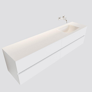 MONDIAZ VICA Badkamermeubelset - 200cm - 4 lades - wasbak Cloud rechts - 0 kraangaten - solid surface talc