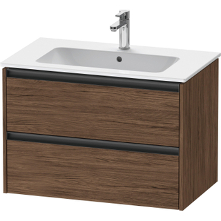 Duravit Ketho 2 wastafelonderbouwkast met 2 laden 81x48x55cm met grepen antraciet donker noten mat