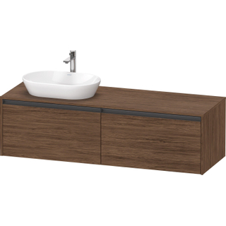 Duravit Ketho 2 wastafelonderbouwkast incl. consoleplaat met 2 laden voor waskom links 160x55x45.9cm met handgrepen antraciet donker noten mat