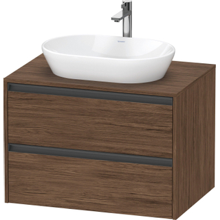 Duravit Ketho 2 wastafelonderbouwkast incl. consoleplaat met 2 laden 80x55x56.8cm met handgrepen antraciet donker noten mat