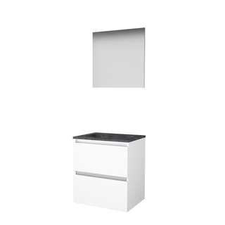 Basic-Line Basic 46 badkamermeubelset - 60x46cm - greeploos - 2 lades - hardsteen wastafel - 1 kraangat - Spiegel - MDF lak Ice White