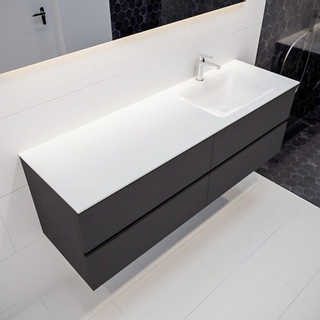 MONDIAZ VICA Badkamermeubelset - 150cm - 4 lades - wasbak Cloud rechts - 1 kraangat - solid surface darkgrey