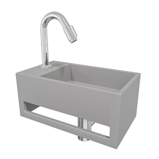 Wiesbaden Julia fonteinset Solid Surface 35x20x16cm betonlook links incl. Victoria luxe fonteinkraan chroom