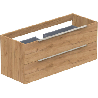 Thebalux Type onderbouwkast 120x45x50cm 1 uitsparing opbouwgreep RVS 2 softclose lades standaard greep MDF/spaanderplaat oak grain