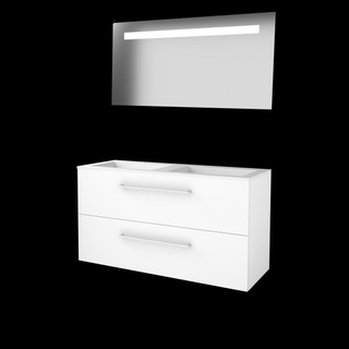 Basic-Line Economic 46 badkamermeubelset - 120x46cm - met grepen - 4 lades - acryl wastafel - 2 kraangaten - Spiegel - geintegreerde LED verlichting - MDF lak Ice White