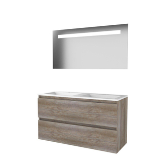 Basic-Line Economic 46 badkamermeubelset - 120x46cm - greeploos - 2 lades - acryl wastafel - 2 kraangaten - Spiegel - geintegreerde LED verlichting - MFC Scotch Oak