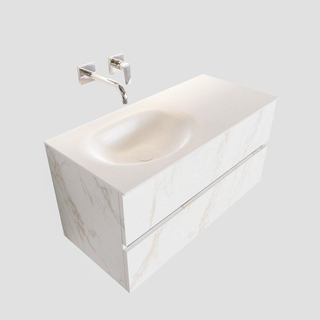 MONDIAZ VICA Badkamermeubelset - 100cm - 2 lades - wasbak Moon links - 0 kraangaten - solid surface carrara marmer