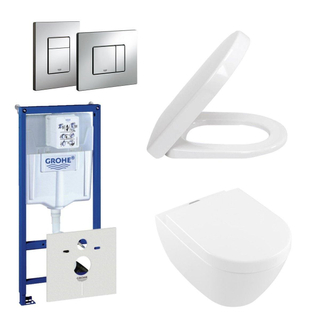 Villeroy en Boch ViFresh toiletset bestaande uit inbouwreservoir, diepspoel wandcloset met softclose toiletzitting en bedieningsplaat verticaal/horizontaal chroom