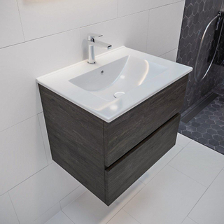 MONDIAZ VICA Badkamermeubelset - 60cm - 2 lades - wasbak Denia midden - 1 kraangat - solid surface dark brown