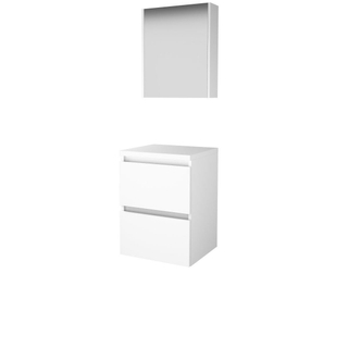 Basic-Line Comfort 46 badkamermeubelset - 50x46cm - greeploos - 2 lades - wastafelblad - Spiegelkast - MDF lak Ice White