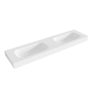 Mondiaz BIG SMALL Vrijhangende wastafel - 180cm - 2 wasbakken - rand 12cm - Solid surface Talc