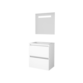 Basic-Line Economic 39 badkamermeubelset - 60x39cm - greeploos - 2 lades - acryl wastafel - 1 kraangat - Spiegel - geintegreerde LED verlichting - MDF lak Ice White