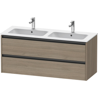 Duravit Ketho 2 wastafelonderbouwkast met 2 laden voor dubbele wastafel 128x48x55cm met grepen antraciet eiken terra mat