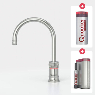 Quooker NL Classic Nordic round kokendwaterkraan opbouw uitloop draaibaar met Pro3 reservoir & Cube reservoir RVS