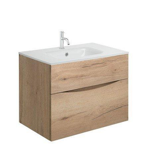 Crosswater Glide II Badkamermeubelset - 70x45x52cm - 2 lades - greeploos - softclose - windsor oak - kraangat - wit