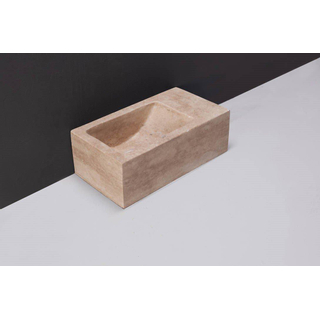 Forzalaqua Venetia Xs fonteinbak 29x16x10cm wasbak Links 0 kraangaten Natuursteen Travertin gezoet