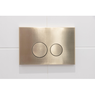 QeramiQ Push metal Bedieningsplaat geborsteld Goud met rond dualflush frontbediening voor Geberit UP320 inbouwreservoir