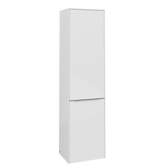 Villeroy & Boch Subway 3.0 badkamerkast 45x35x170cm met 1 rechtsdraaiende softclose deur opbouw met aluminium glanzende greep spaanplaat Brilliant white