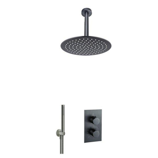 FortiFura Calvi inbouw regendoucheset met thermostaat 25cm plafondarm hoofddouche incl. staaf handdouche Gunmetal PVD