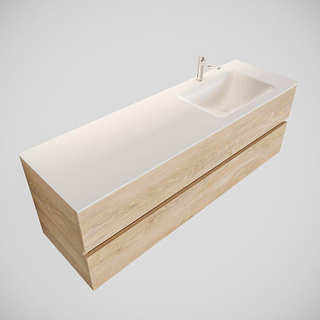 MONDIAZ VICA Badkamermeubelset - 150cm - 2 lades - wasbak Cloud rechts - 1 kraangat - solid surface washed oak