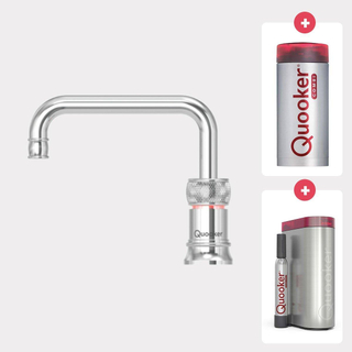 Quooker NL Classic Nordic square kokendwaterkraan opbouw uitloop draaibaar met Combi reservoir & Cube reservoir Chroom