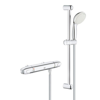 GROHE Grohtherm-1000 New comfortset met douchekraan thermostatisch HOH=12cm met New Tempesta glijstangcombinatie 60cm chroom/wit